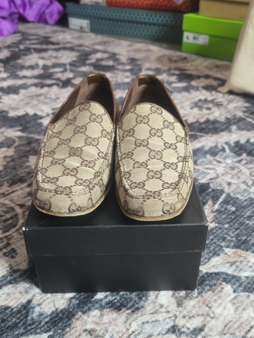 Gucci Beige/Brown GG Canvas Women’s Slip-On Loafers
